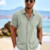 COOFANDY Men's Linen Shirts Short Sleeve Casual Shirts Button Down Shirt for Men Beach Summer Wedding Shirt