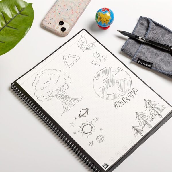 Rocketbook Core Reusable Spiral Notebook, Executive Size 6x8.8, Black - Dotted Pages, App-Connected, Erasable, Durable Cover, Ideal for School, Work, and Creative Projects