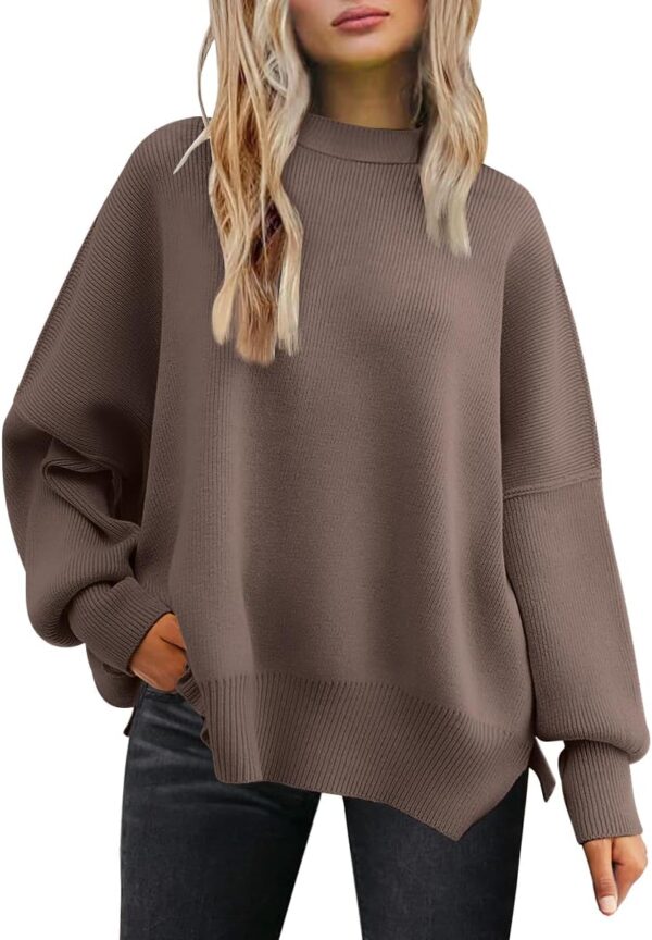 LILLUSORY Women's Oversized Batwing Sweaters 2024 Fall Outfits Crewneck Ribbed Knit Side Slit Trendy Pullover Tops