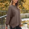 LILLUSORY Women's Oversized Batwing Sweaters 2024 Fall Outfits Crewneck Ribbed Knit Side Slit Trendy Pullover Tops