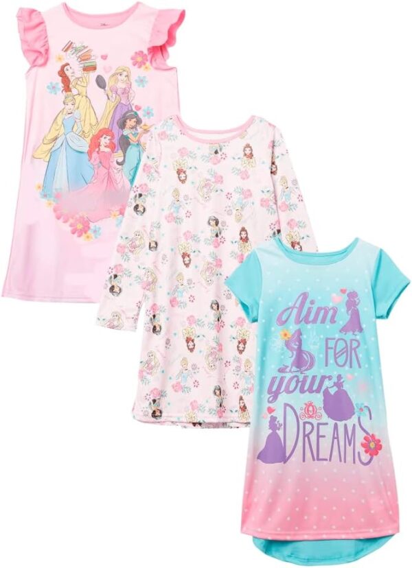 Disney Girls' 3-Pack Nightgowns, Soft & Cute Pajamas for Kids