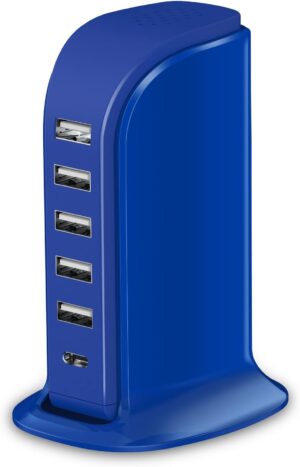 USB Charging Station Upoy, 6 Ports Charging Blocks, USB Power Hub with C Port, Charging Dock for Electronics Organizer, Multi Charger 40W, Compatible with Kindle, iPhone, Ipad, Airpods, Tech Gadgets