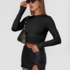 Trendy Queen Womens Long Sleeve Shirts Basic Crop Tops Tight Slim Fit Cute Teen Girls Fall Winter Y2k Clothes