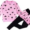 Little Girls Outfits Clothes Toddler Long Sleeve Heart Print Hoodie Shirts Top + Leggings Kids Clothing Set