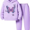 Toddler Girl Clothes-Butterfly Patterned Printed Hoodie & Sports Pants Set for Little Girls Size(3-7 T)