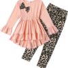 Kid Toddler Girl Clothes Bowknot Ruffle Sleeve Top + Floral Allover Pants 2PC Fall Winter Outfit Set