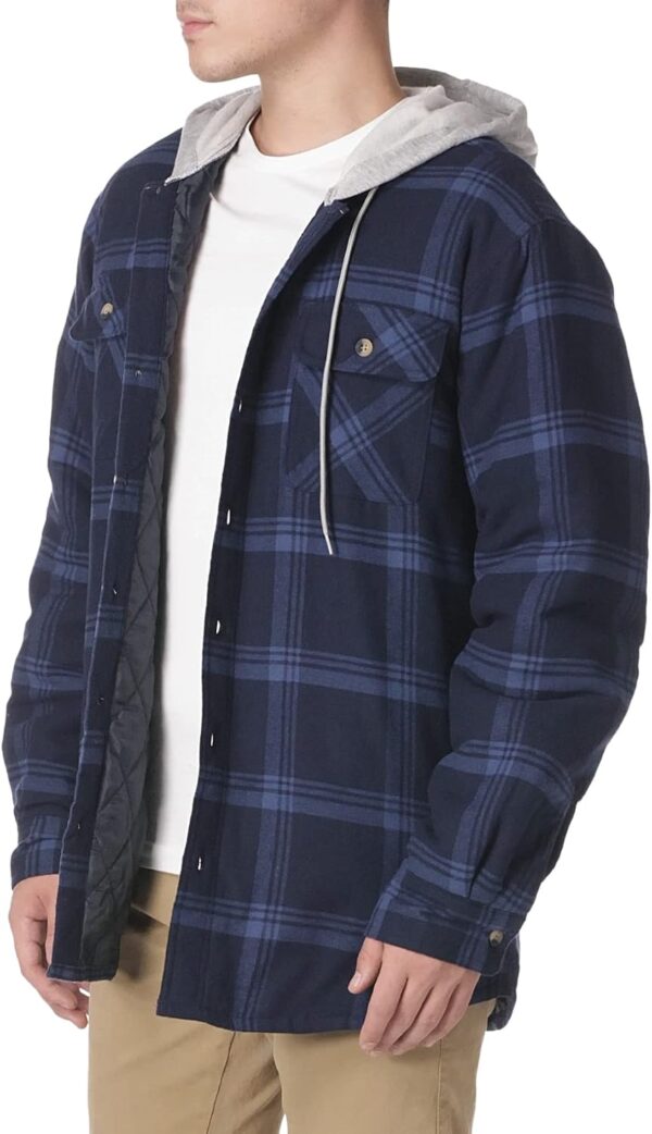 Wrangler Authentics Men's Long Sleeve Quilted Lined Flannel Shirt Jacket with Hood