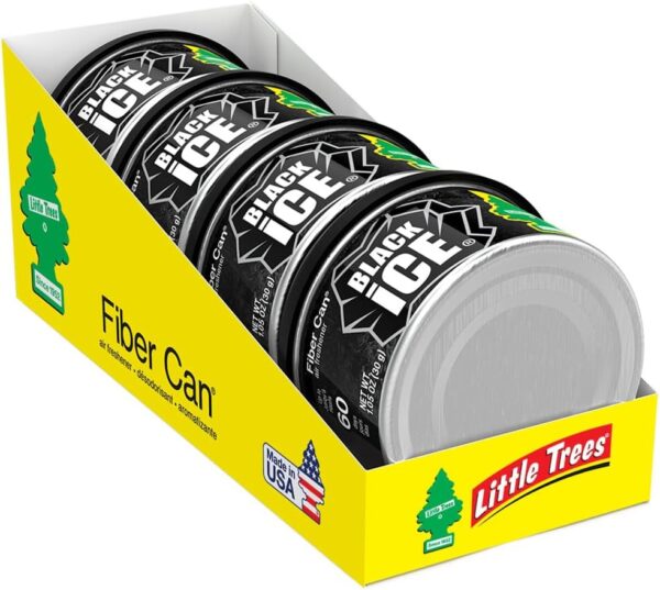 LITTLE TREES Car Air Freshener. Fiber Can Provides a Long-Lasting Scent for Auto or Home. Adjustable Lid for Desired Strength. Black Ice, Air Fresheners (Pack of 4)