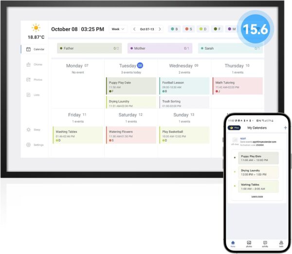 Calendar,Digital Calendar,15.6inch Large Digital Calendar FHD Resolution 1920 * 1080,Smart Touchscreen Interactive Display for Family Schedules - Wall Mount Included-32G&5G