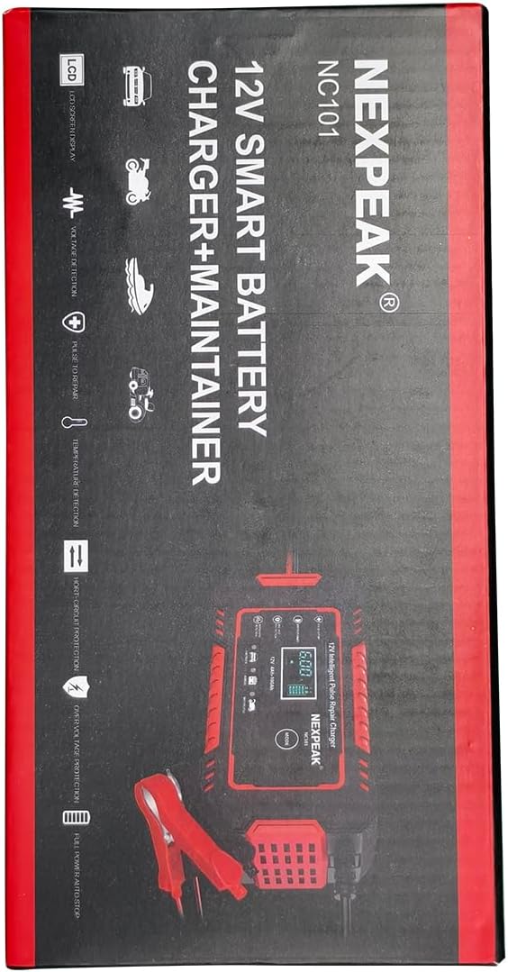 NEXPEAK NC101 Car Battery Charger, Smart Battery Trickle Charger 12V 6A Automotive Battery Maintainer Desulfator with Temp Compensation for Car Truck Motorcycle Lawn Mower Marine Lead Acid Batteries