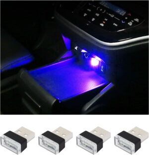 Augeny 4 PCS USB LED Car Interior Atmosphere Lamp, Plug-in USB Decor Night Light, Portable Auto Ambient Lighting Kit, Universal Vehicle Interior Accessories for Most Cars (Blue)