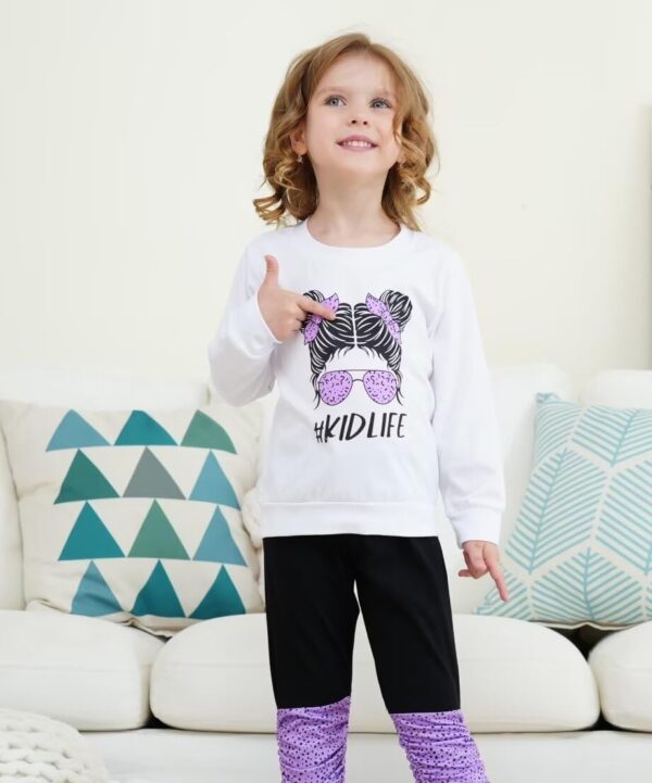 Kids Toddler Girls Clothes Figure Graphic Drop Shoulder Top Pullover Spotted Print Pants Fall Winter Outfit Set