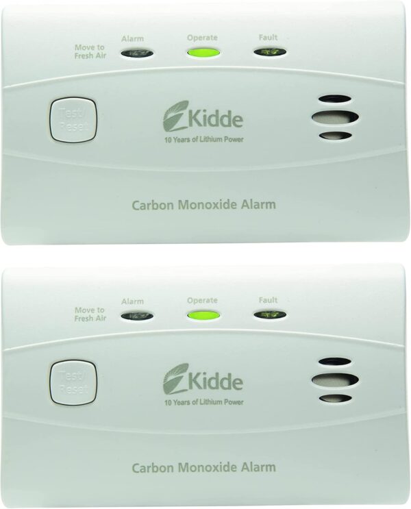 Kidde Carbon Monoxide Detector with 10-Year Battery, 3 LEDs, Replacement Indicator, Test-Reset Button, 2 Pack