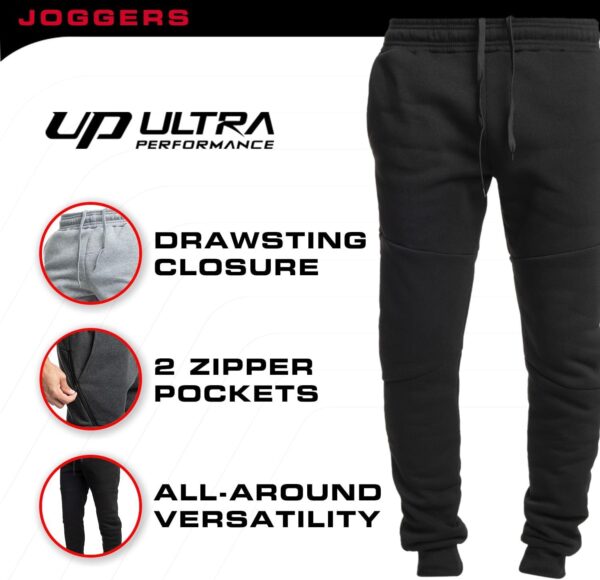 Ultra Performance 3 Pack Fleece Active Tech Joggers for Men, Mens Sweatpants with Zipper Pockets