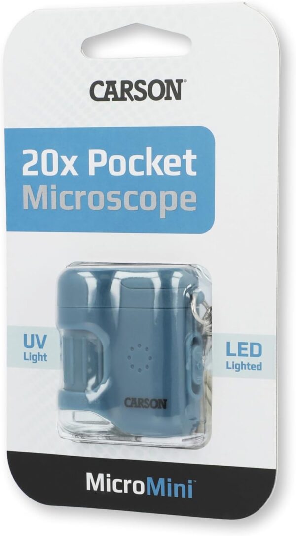 Carson MicroMini 20x Pocket Microscope, UV and LED Flashlight, Blue (MM-280B)