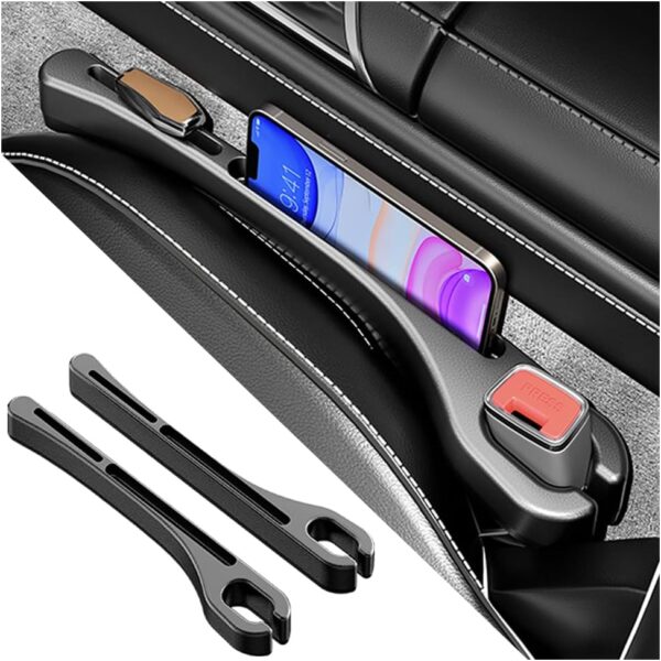 2PCS Car Seat Gap Filler Organizer with Phone Holder,[Upgrade Version] Car Seat Gap Organizer for Prevent Falling,Essential Car Accessories Car Side Seat Gap Filler (Black)