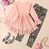 Kid Toddler Girl Clothes Bowknot Ruffle Sleeve Top + Floral Allover Pants 2PC Fall Winter Outfit Set