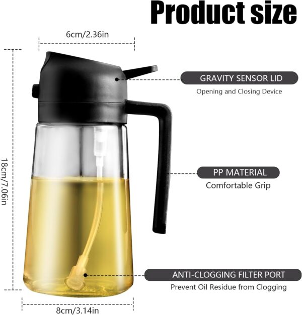 2 in 1 Glass Oil Sprayer & Dispenser, 470ml Glass Olive Oil Sprayer,Cooking Oil Sprayer,Salad,16oz Oil Sprayer for Oil Bottle - Kitchen Gadgets