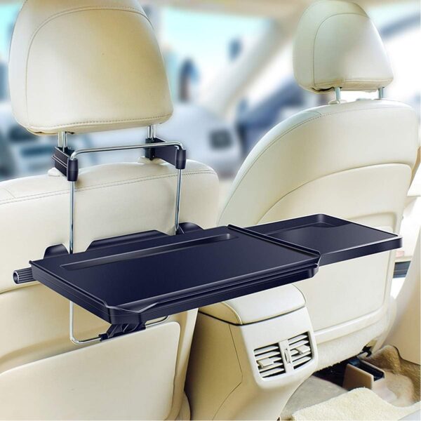 2 in 1 Car Steering Wheel Tray/Back Seat Headrest Tray for Eating Food Drink and Writing Laptop Work, Black Car Desk