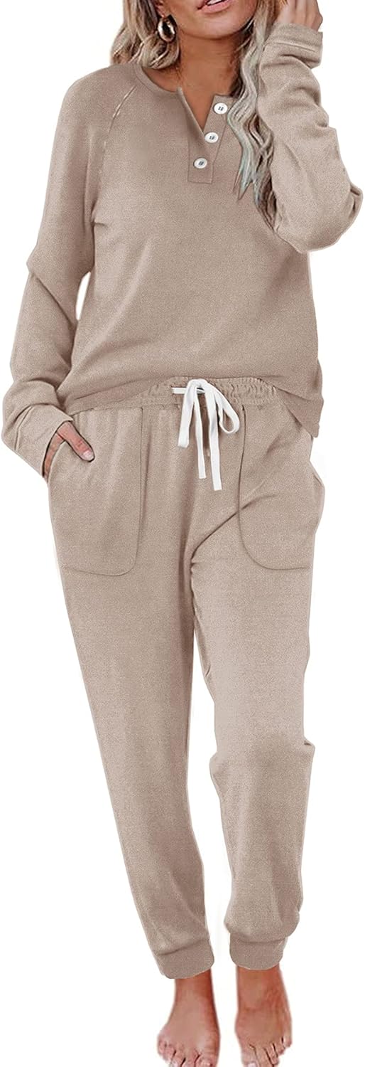 WIHOLL Two Piece Outfits for Women Lounge Sets Button Down Sweatshirt Sweatpants Sweatsuits Set with Pockets