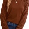 Saloogoe Sweatshirts for Women Crewneck Cable Knit Sleeve Sweaters Lightweight Fashion 2024