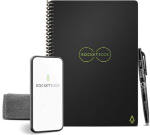 Rocketbook Core Reusable Spiral Notebook, Executive Size 6x8.8, Black - Dotted Pages, App-Connected, Erasable, Durable Cover, Ideal for School, Work, and Creative Projects