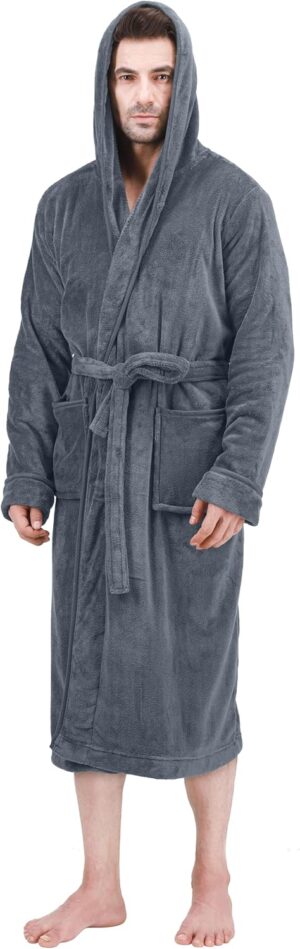 NY Threads Men's Hooded Fleece Bathrobe Plush Long Spa Robe