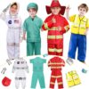 LOYO Kids Role Play Dress Up Clothes for 3-8 Years Old Play, 4 Sets Astronaut/Doctor/Fireman/Construction Costume for Kids And Toddlers Boys Halloween Costumes