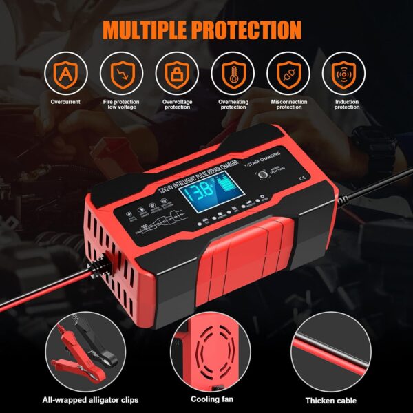 YONHAN Battery Charger 10-Amp 12V and 24V Fully-Automatic Smart Car Battery Charger, Battery Maintainer Trickle Charger, and Battery Desulfator with Temperature Compensation