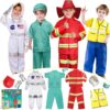 LOYO Kids Role Play Dress Up Clothes for 3-8 Years Old Play, 4 Sets Astronaut/Doctor/Fireman/Construction Costume for Kids And Toddlers Boys Halloween Costumes