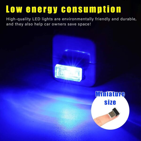 Augeny 4 PCS USB LED Car Interior Atmosphere Lamp, Plug-in USB Decor Night Light, Portable Auto Ambient Lighting Kit, Universal Vehicle Interior Accessories for Most Cars (Blue)