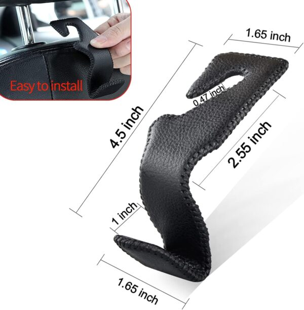 Car Hooks Universal Car Vehicle Back Seat Headrest Hanger Holder Hook Microfiber Leather & Stainless Steel for Bag Purse Cloth Drink Grocery (Black)