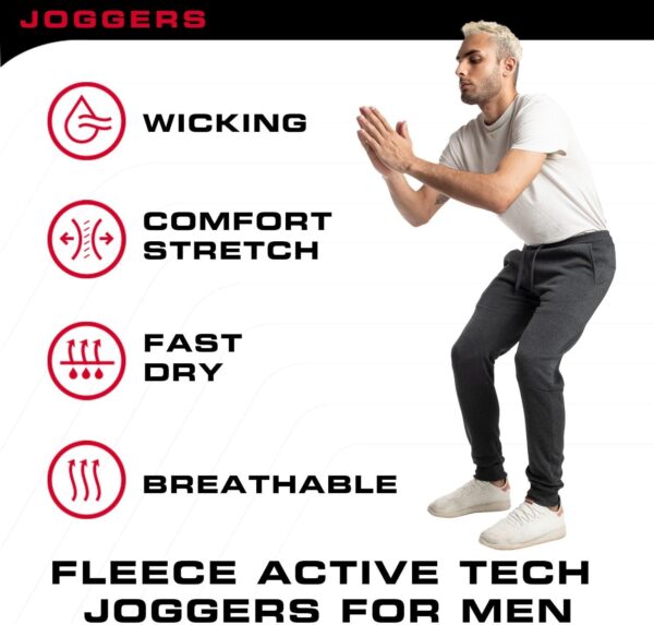 Ultra Performance 3 Pack Fleece Active Tech Joggers for Men, Mens Sweatpants with Zipper Pockets