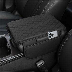 Upgraded Car Center Console Cover,Microfiber Leather Car Armrest Cover Cushion with 2 Storage Bags,Universal Car Armrest Storage Box Car Interior Accessories for Most Vehicles (Black)