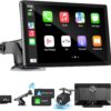 Wireless Apple Carplay Screen for Car 4K Dash Cam, 9" Portable Apple Carplay & Android Auto Car Stereo, with 1080p Backup Camera, GPS Navigation/Mirror Link/Voice Control/Bluetooth