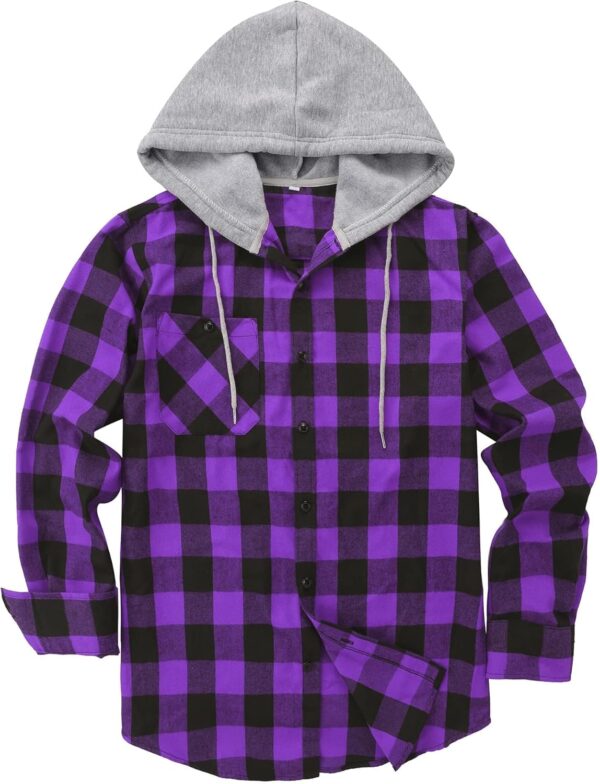 ZITY Men's Flannel Hoodie Shirts Casual Button Down Plaid Shirt Jackets for Men Long Sleeve Stylish Hooded with Pocket