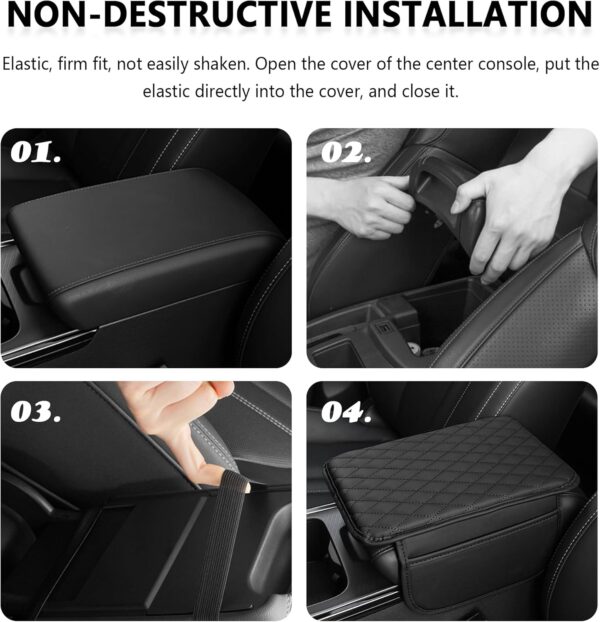 Upgraded Car Center Console Cover,Microfiber Leather Car Armrest Cover Cushion with 2 Storage Bags,Universal Car Armrest Storage Box Car Interior Accessories for Most Vehicles (Black)