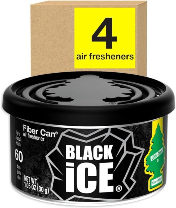 LITTLE TREES Car Air Freshener. Fiber Can Provides a Long-Lasting Scent for Auto or Home. Adjustable Lid for Desired Strength. Black Ice, Air Fresheners (Pack of 4)