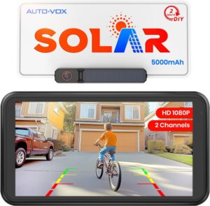 AUTO-VOX Solar Wireless Backup Camera with 5" 1080P Monitor: 5000mAh Battery 2 Mins DIY Installation & 2 Split Screen Back Up Camera, IP69K Waterproof Reverse Camera for Car, Van, SUV, Truck, Trailer