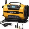 AstroAI Tire Inflator Portable Air Compressor Pump 150PSI 12V DC/110V AC with Dual Metal Motors &LED Light， Automotive Car Accessories&Two mode for car, bicycle tires and air mattresses, Yellow