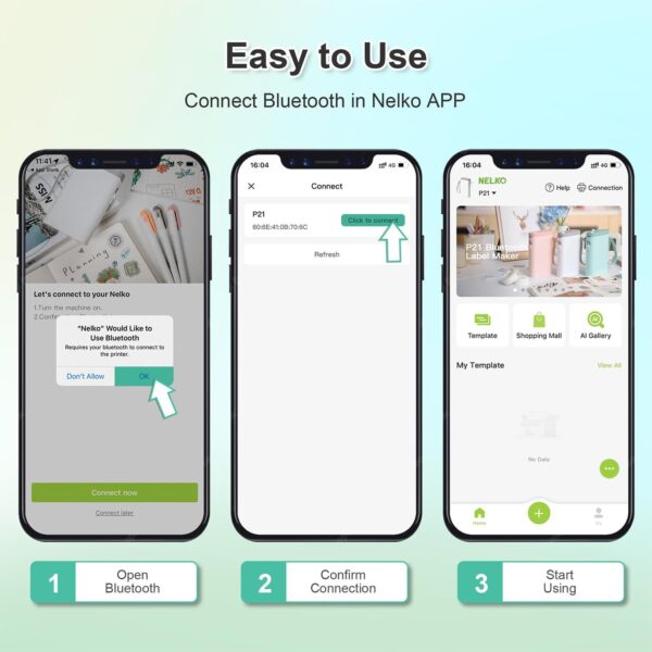 Nelko Label Maker Machine with Tape, P21 Bluetooth Label Printer, Wireless Mini Label Makers with Multiple Templates for Organizing Office Home, White, 1 Pack