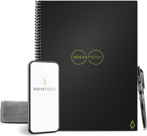 Rocketbook Core Reusable Spiral Notebook, Letter Size 8.5x11, Black - Dotted Pages, App-Connected, Erasable, Durable Cover, Ideal for School, Work, and Creative Projects