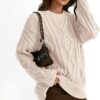 Trendy Queen Women's Oversized Cable Knit Crewneck Sweaters