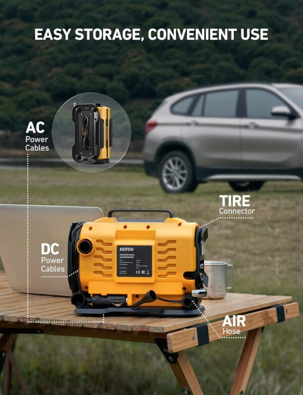 AstroAI Tire Inflator Portable Air Compressor Pump 150PSI 12V DC/110V AC with Dual Metal Motors &LED Light， Automotive Car Accessories&Two mode for car, bicycle tires and air mattresses, Yellow