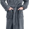 NY Threads Men's Hooded Fleece Bathrobe Plush Long Spa Robe