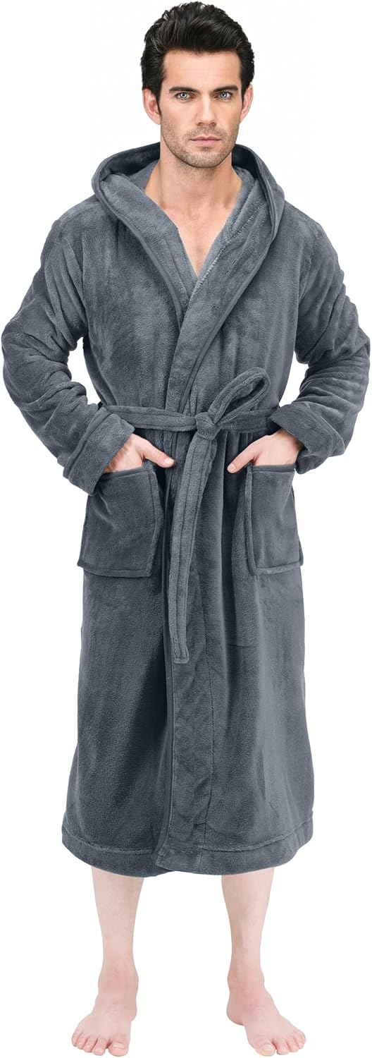 NY Threads Men's Hooded Fleece Bathrobe Plush Long Spa Robe