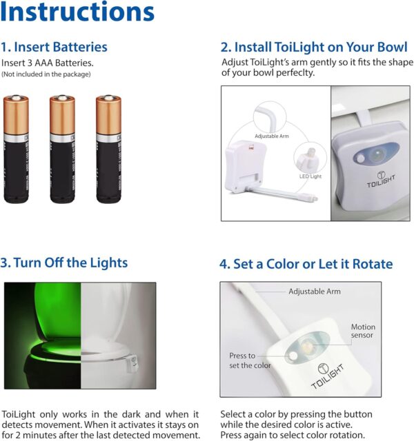 ToiLight The Original Toilet Bowl Night Light. Fun & Useful Bathroom Motion Sensor Tech Gadget. Funny Novelty Birthday Gift Idea. Stocking Stuffer for Him Her Guys Men Mom Brother