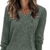 SAMPEEL V Neck Long Sleeve Shirts for Women Casual Fall Tops Lightweight Tunic Sweaters Fashion Clothes 2025