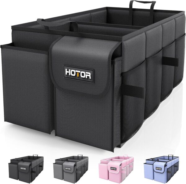 HOTOR Trunk Organizer for Car - Car Organizer, Foldable Trunk organizer for SUVs & Sedans, Sturdy Car Organization for Car Accessories, Tools, Sundries, Black, 2 Compartments, 21.3"×12.6"×10.6"