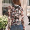 Dealmore Lace Long Sleeve Floral Mesh Mockneck Going Out Tops for Women Fashion Fall Outfits 2025